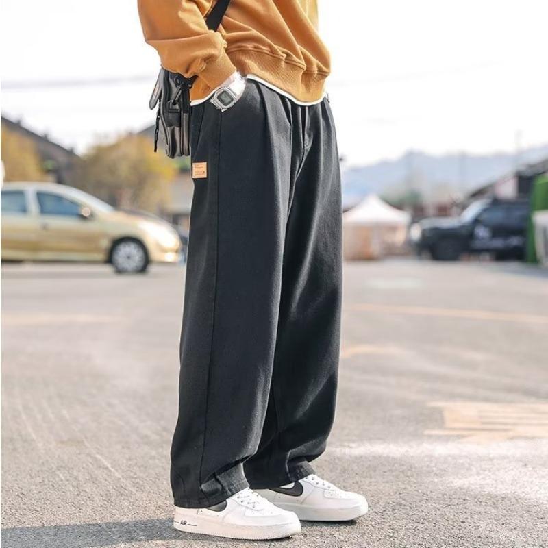 

Straight tube printing loose youth popular tide nine-point pants lazy casual pants solid color M чёрный