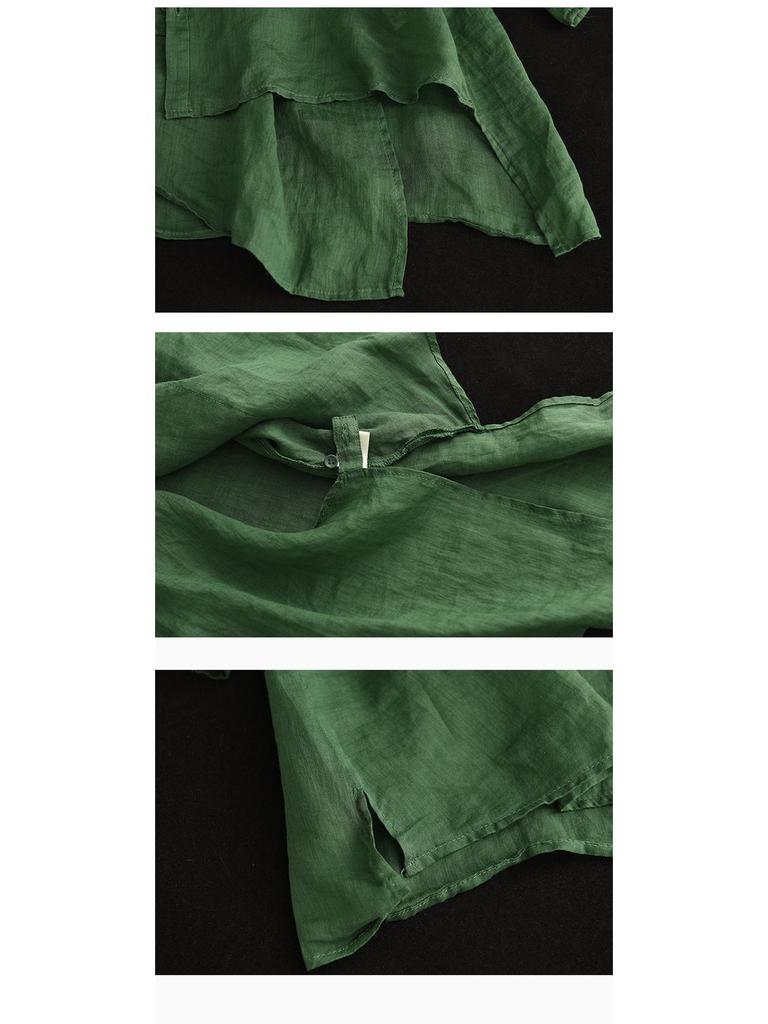 Damen Retro Baumwoll-Leinen Hemd, Frühling/Sommer 2024: Locker, Bauchbedeckend, Dreiviertelärmel, Dünnes Oberteil