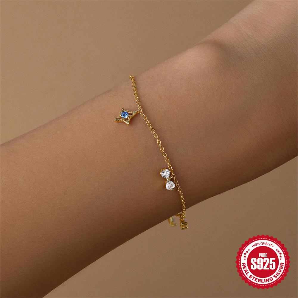 Simple And Versatile S925 Sterling Silver Daily Wear Water Drop/Bow/Tetragonal Star Combination Design Geometric Bracelet
