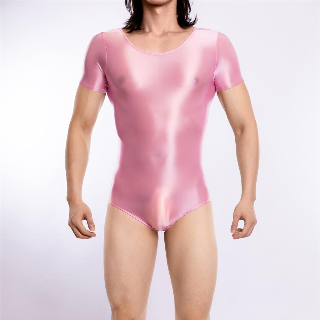 Sexy Men Sheer See Through High Cut Bodysuit Oil Glossy Shiny Maid Tights Stain Yoga Elastic Shaping Leotard Dance Wear
