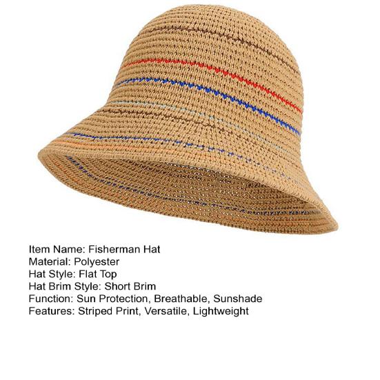 Fisherman Hat Colorful Striped Pattern Short Brim Sun Protection Hat Hollow Breathable Outdoor Activities Travel Beach Sun Hat