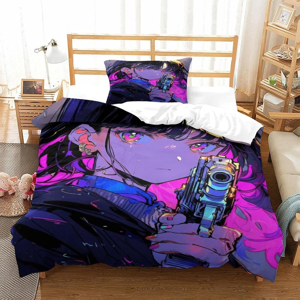 Anime Girls Quilt Cover Single Size 135x200cm With 1 Pillowcase 3D Print Cartoon Bedding Set Comforter Covers