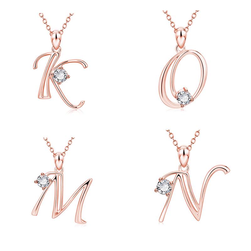 Colier pandantiv elegant cu diamante cu 26 de litere pentru femei