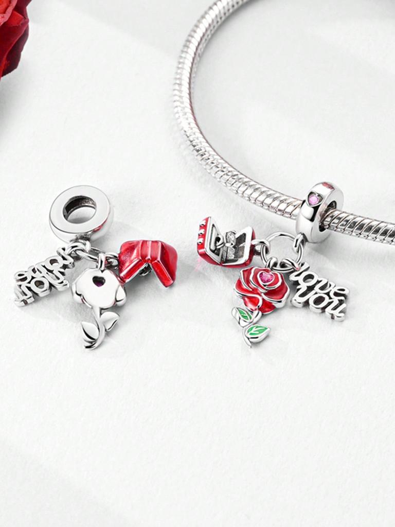 Valentine'S Day Love Roses Beads Charm Copper Plated Fit Charms Copperoriginal Bracelet For Jewelry Making Diy Charm