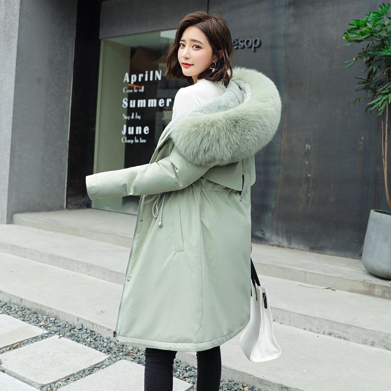 Parker Clothing Winter Women's Padded Jacket Mid-length Big Fur Collar Plus Velvet Padded Jacket Padded Jacket Thick Jacket
