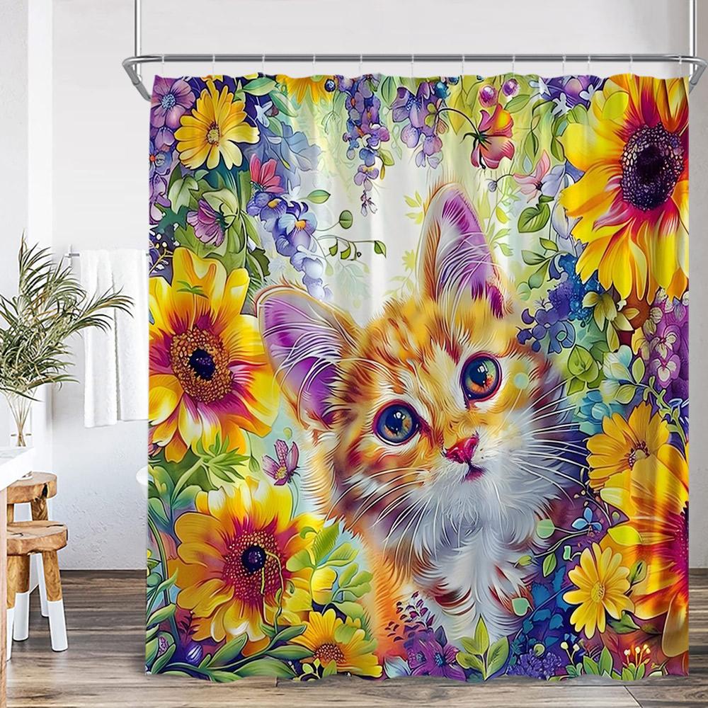 Sunflower Farmhouse Shower Curtain Farmland Truck Motivational Quote Floral Polyester Bath Curtain Country Bathroom Decorations