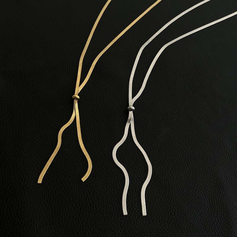 Punk Gold Color Y-Shaped Necklace for Women Girls Fashion Metal Long Flat Snake Bone Chain Necklace Jewelry Party Gifts