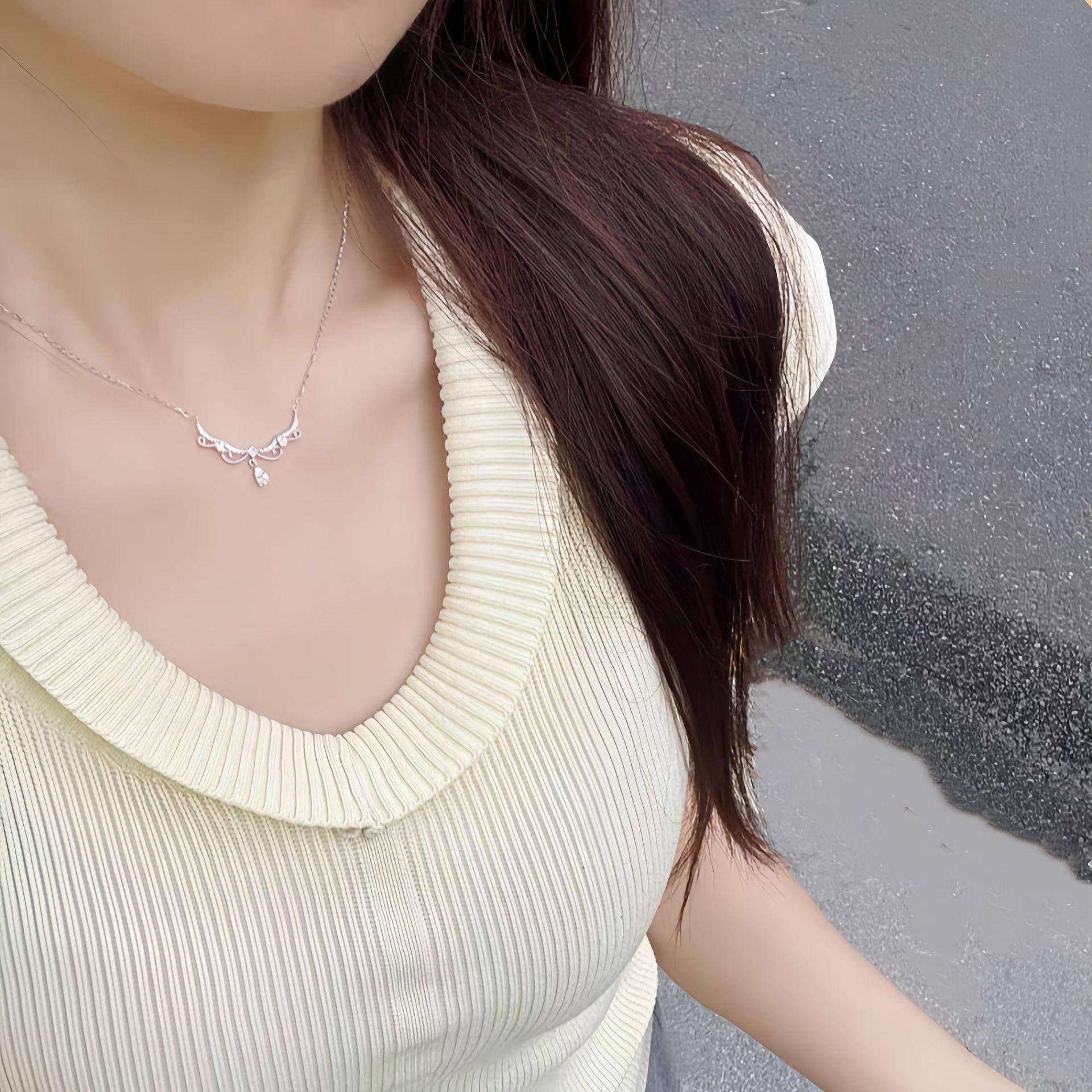 Серебряная цепочка 925 пробы с моссанитом Princess Lace в форме капли - Элегантная женская цепочка на ключицу 925 Silver
