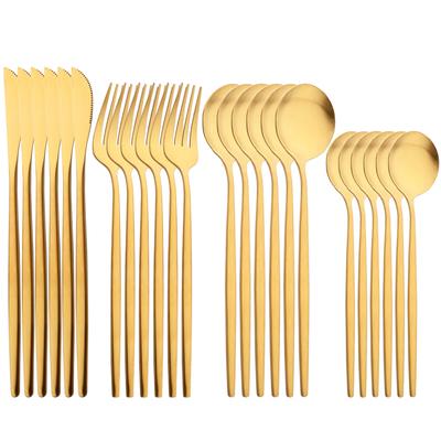 JANKNG 24Pcs Matte Dinnerware Golden Knife Fork Dessert Spoons Flatware Set Stainless Steel Cutlery Set Kitchen Silverware Set