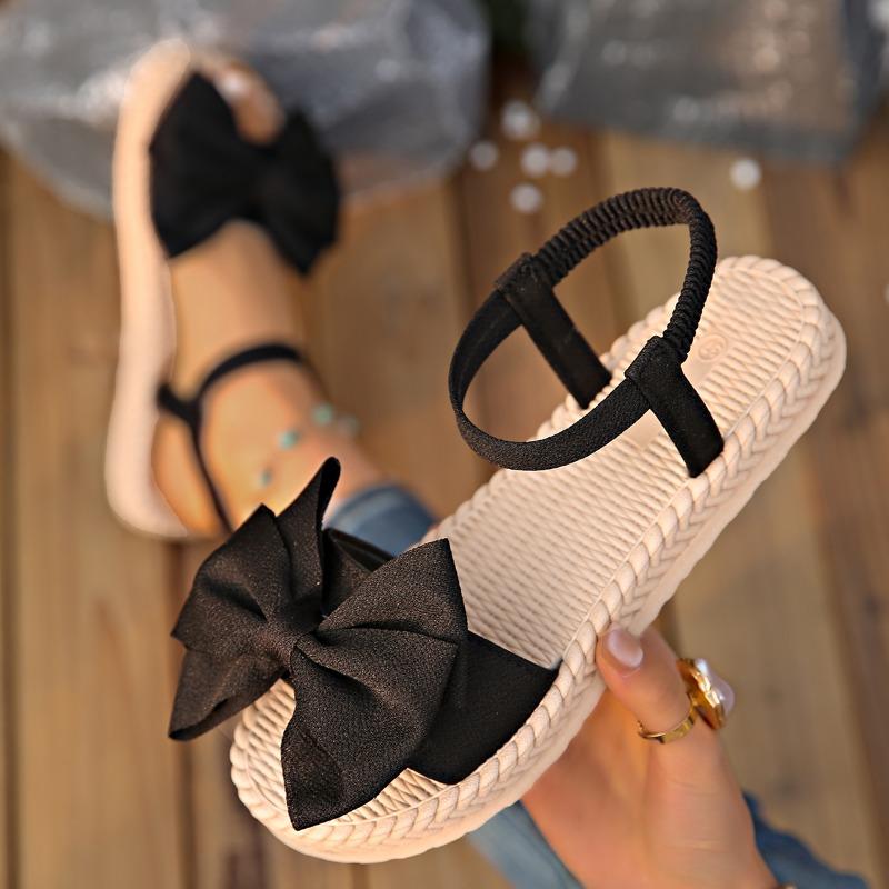 Women Anti-slip Trend Sandals New Style Summer Lightweight Sandals Beach Casual Slippers Outdoor Bow Tie Flat Shoes Home