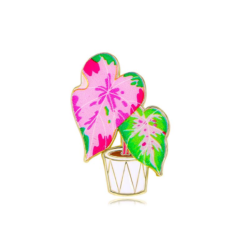 Funny Large Leaf potted Plant Enamel Brooches Cute Green Plant Golden Lapel Pins Gift For Garden Women Girls Badge
