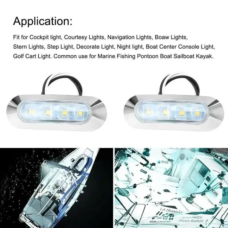 4x Marine Boat LED Courtesy Lights Cabin Deck Walkway Stair Light White 12V -24V LED Tail Lamp Yacht Accessories Waterproof