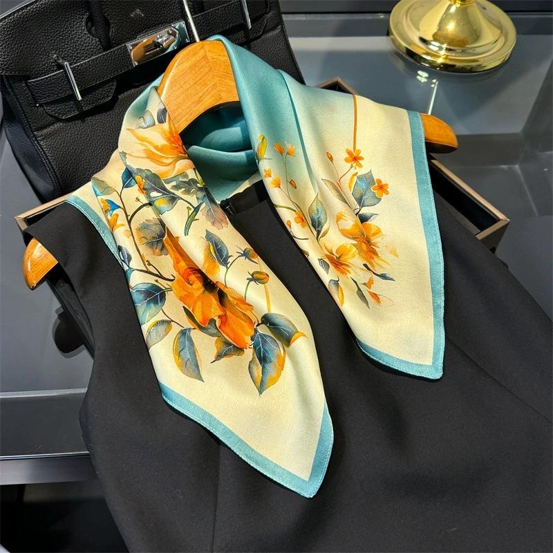 100% Pure Silk Scarf Women Neck Hair Band Foulard Square Small Headband  Fashion Print Neckerchief Scarves Bandana 53*53cm