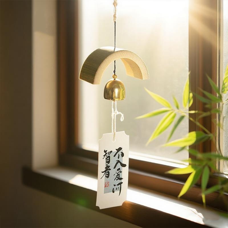 Bamboo Wind Chime Handcrafted Chimes Decorative Wind Charm Hanging Decorations Natural Tubes Wind Bells for Home Window Decor