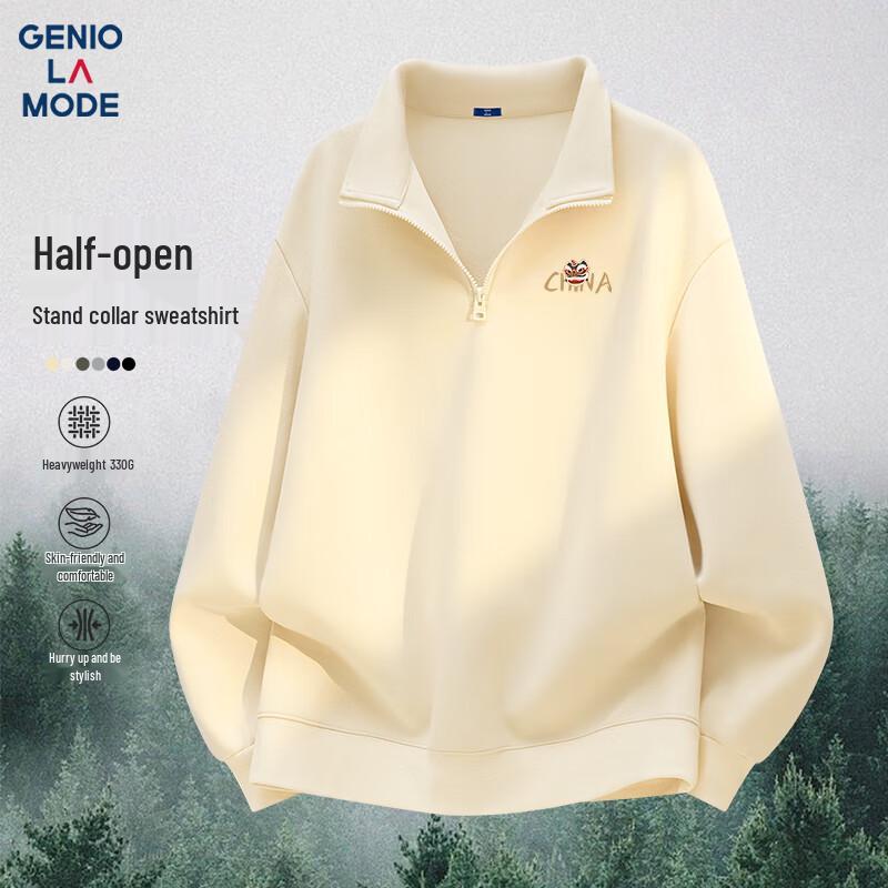 

GENIOLAMODE Men s Heavyweight 330G Stand-Collar Half-Zip Sweatshirt 2XL