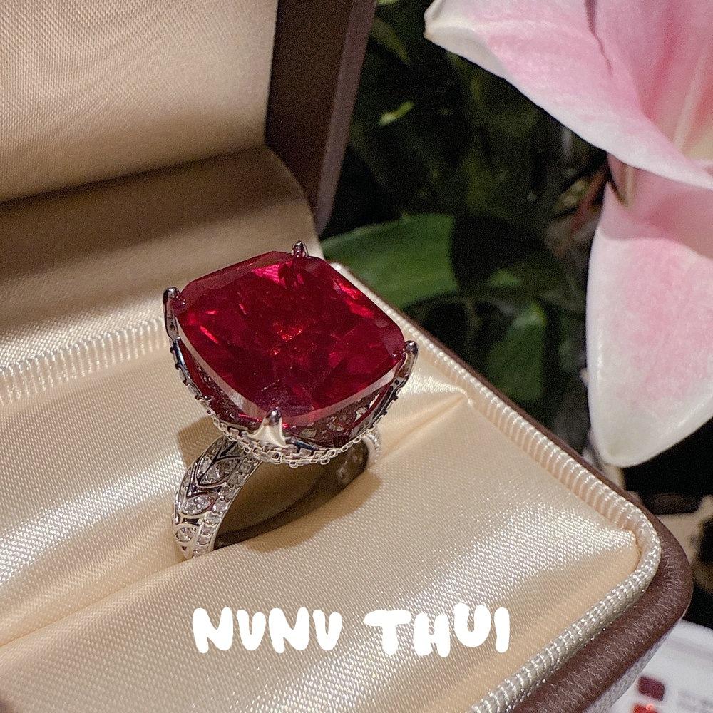 Italian Court Rouge Ruby Rose Cut Pendant Necklace Haute Couture Jewelry Rose Red Zircon Ring Set