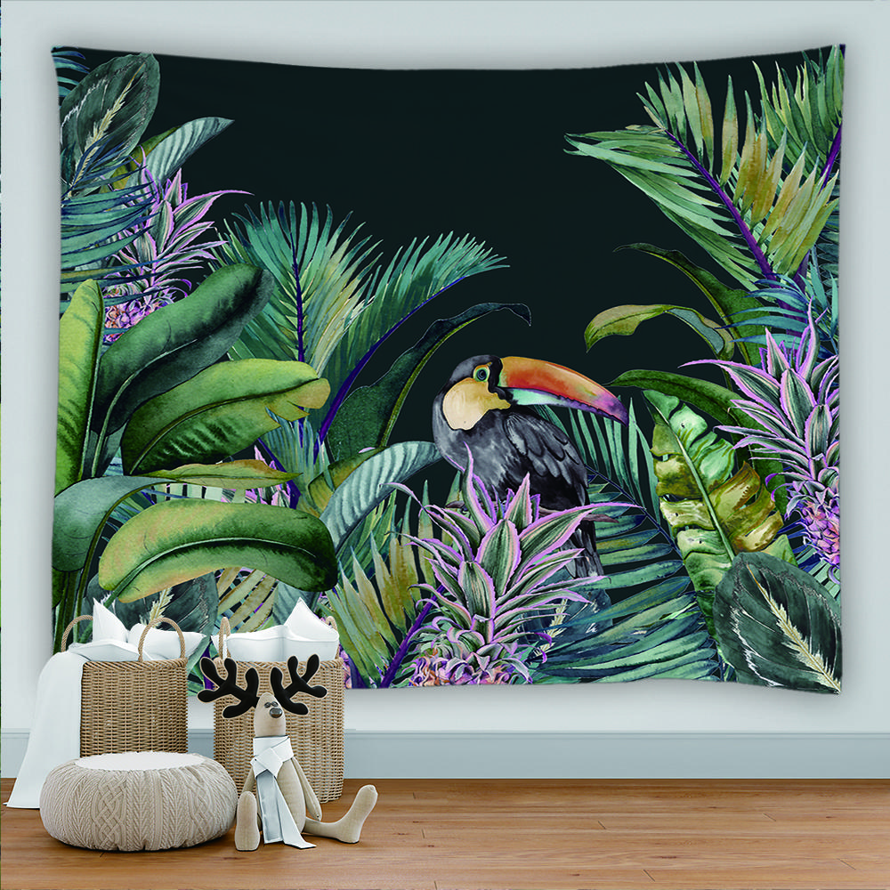 Tapiserie cu animale din pădurea tropicală tropicală, peisaj naturii, artă hippie boemă, tapiserie, saltea, masă, decorarea casei