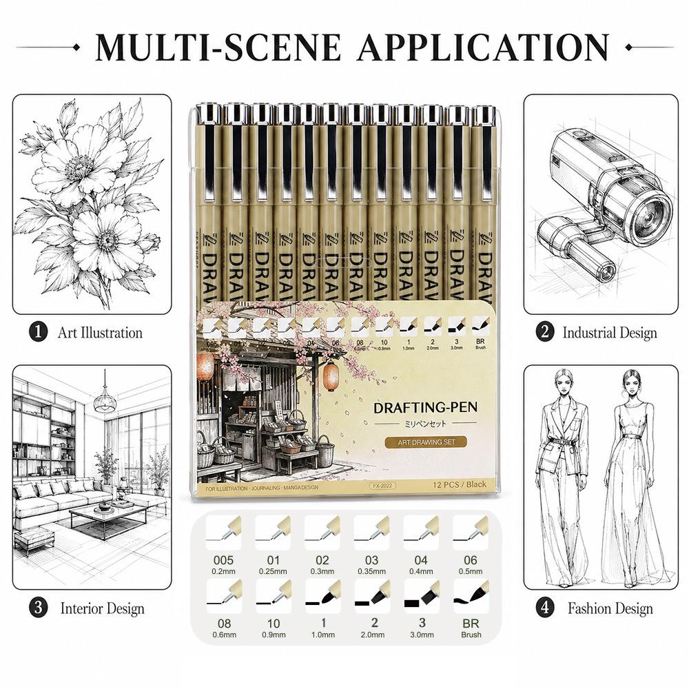 Art and Painting Specialized Technical Pen Set Hand-Drawn Comics Outlining Quick-Drying Waterproof Outline Pens