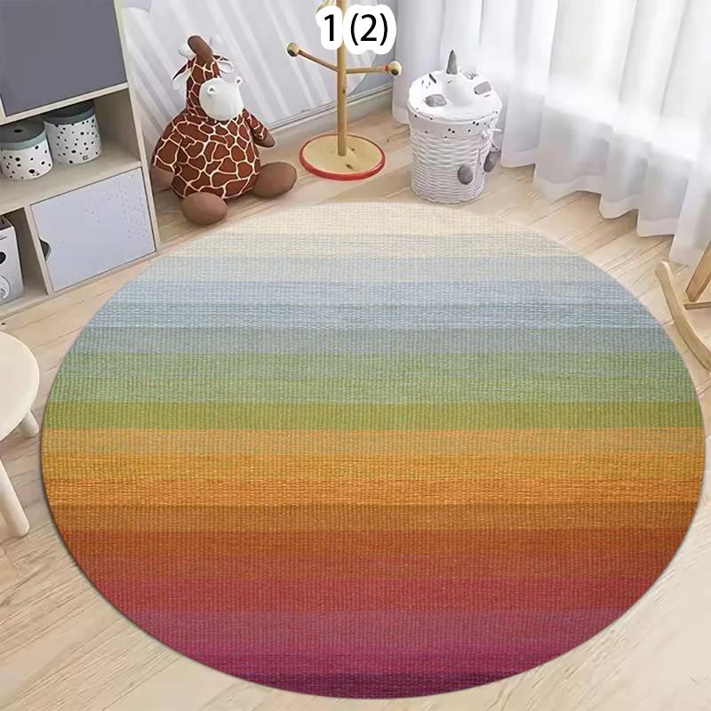 Rainbow Gradient Round Rug, Colorful Ombre Print Floor Mat, Non-Slip Modern Living Room Carpet, Aesthetic Boho Home Decor
