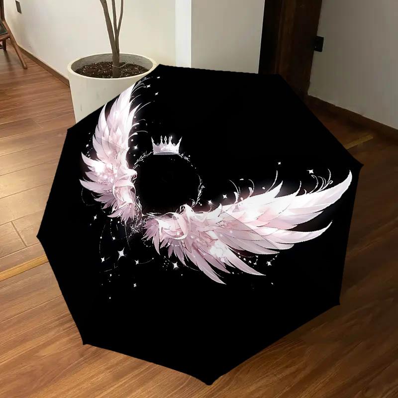 1pc Wings Crown Automatic Open/Close Umbrella Compact Folding Umbrella with 8-Rib Shaft for Women/Men, Portable Travel Umbrella,1169S