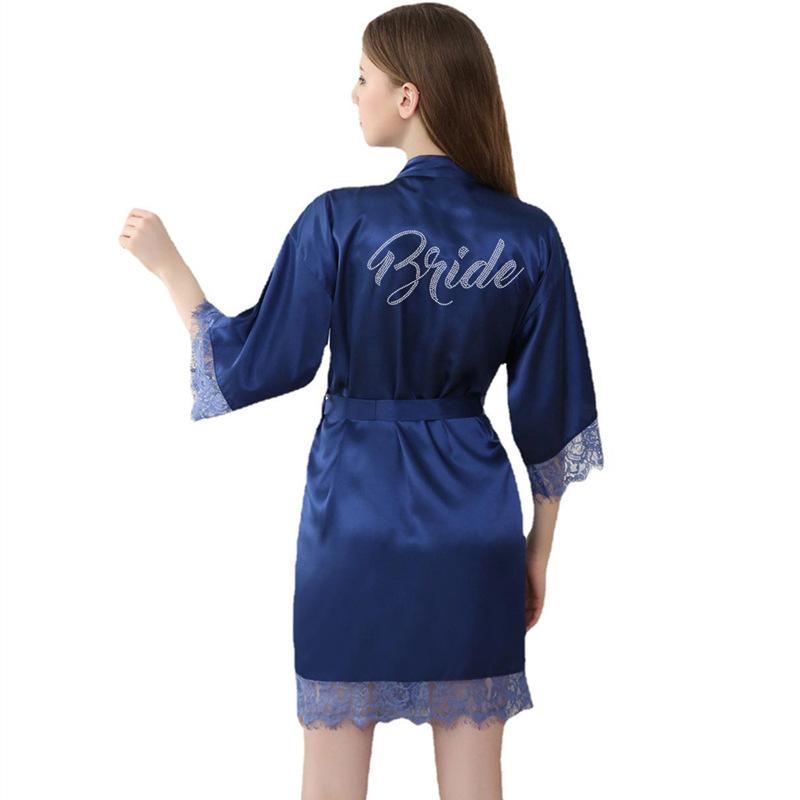 Women's high-end diamond-encrusted Bride lace cardigan wedding robe, European and American style silk bridal makeup morning robe