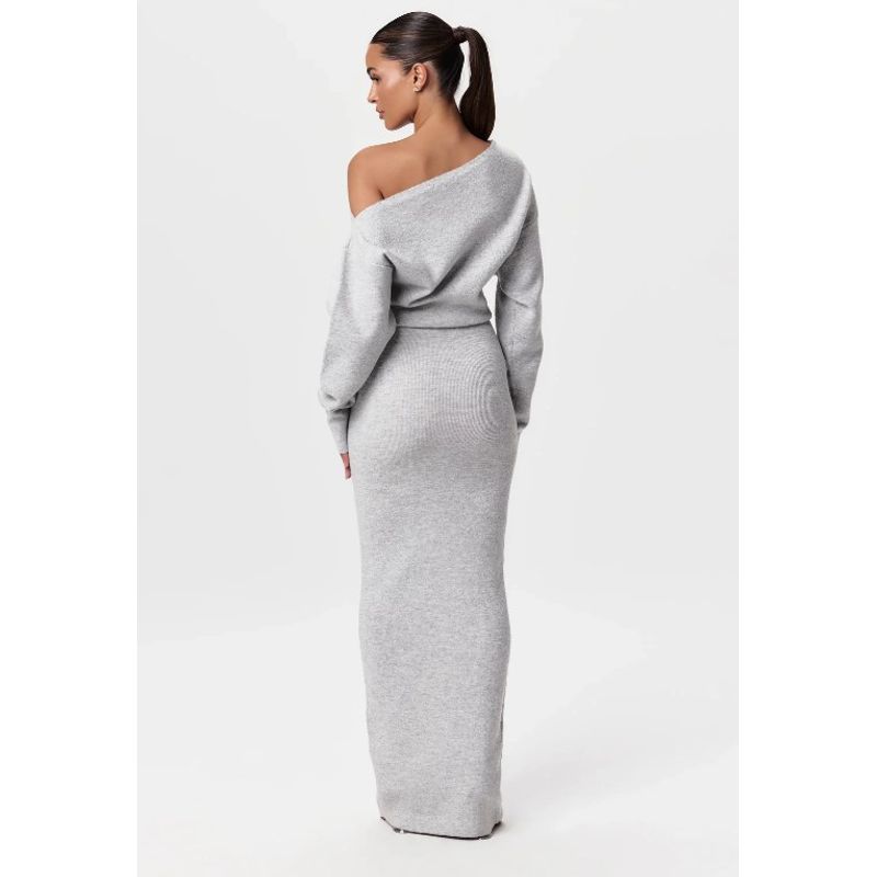 

Solid Color Diagonal Collar Dress for Women Pure Color Diagonal Collar Long Sleeve Narrow Dress Light gray XL