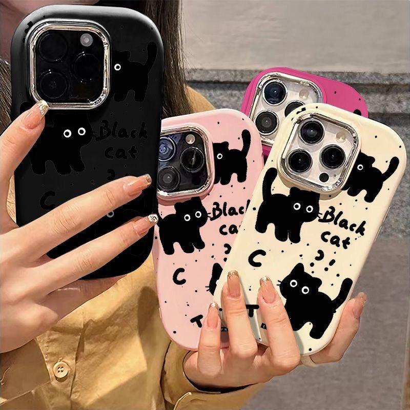 Schattige Zwarte Kat Zachte Case Voor Samsung S25 S24 S23 S22 Plus Ultra S23 S24 S20 S21FE A16 A53 A32 A51 A71 A31 A24 Note 20Ultra Cover