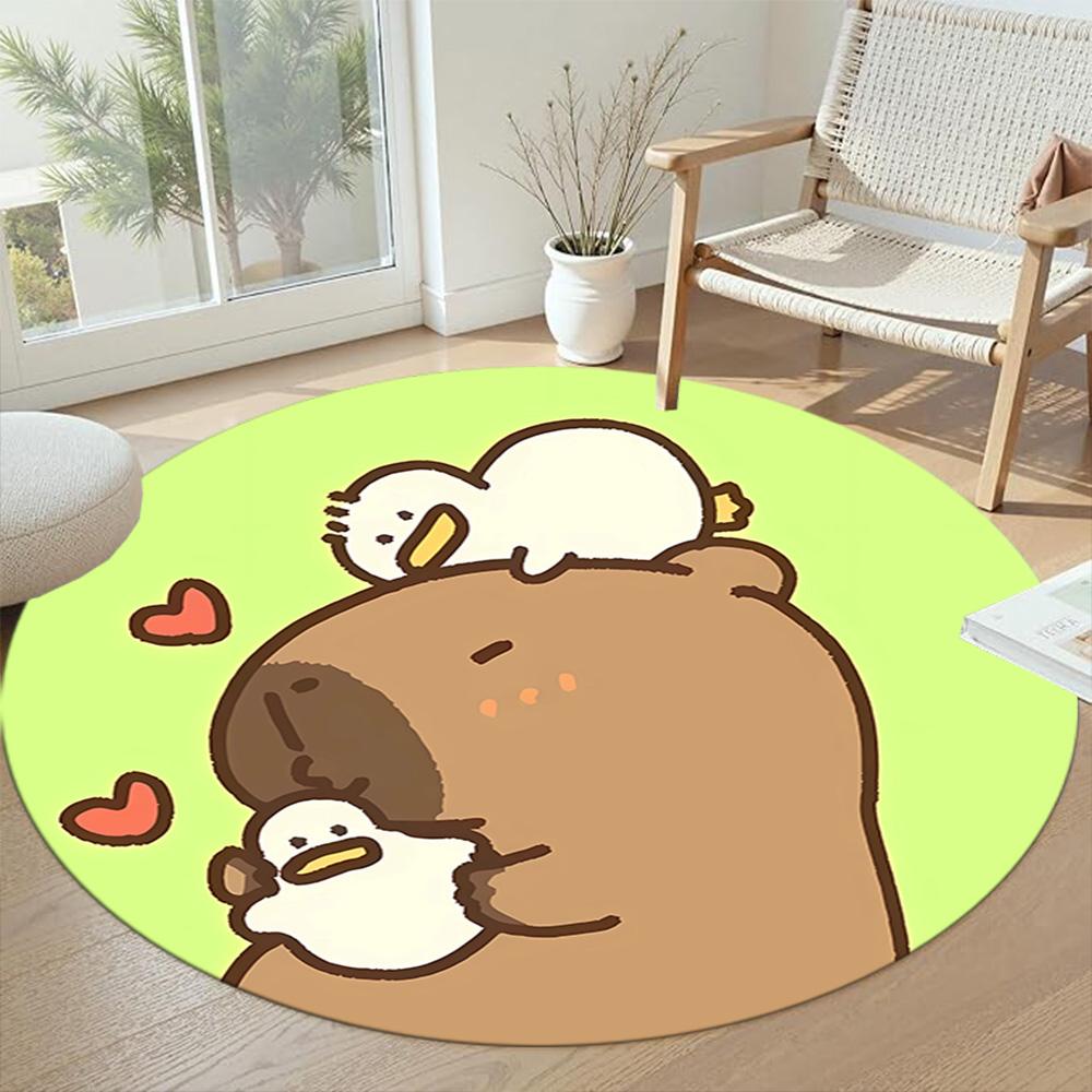 Capybara Round Floor Mat Suitable for Entryway Foyer Hallway Kitchen Antislip Round Carpet Decorate Offices Birthday Christmas Gift