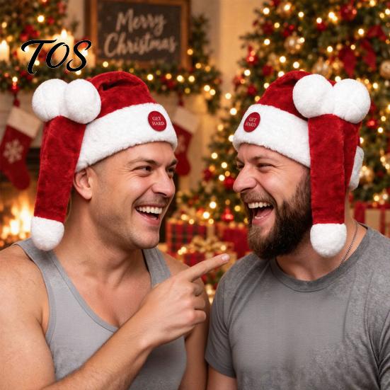 Neuheit Weihnachtsfeier-Ausrüstung Animierte Freche Weihnachtsmütze für Erwachsene, Lustige Elektrisch Bewegliche Mütze, Humorvolle Feiertags Kopfbedeckung Rotes Bewegungs-Weihnachts-Accessoire