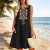 Damen ärmelloses lässiges besticktes Kleid lockere Passform A-Linie Sommerkleid mit Taschen leichter bequemer Stoff