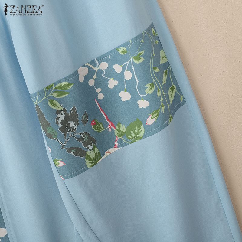 ZANZEA Women Casual Elastic Waist Loose Print Cropped Pants