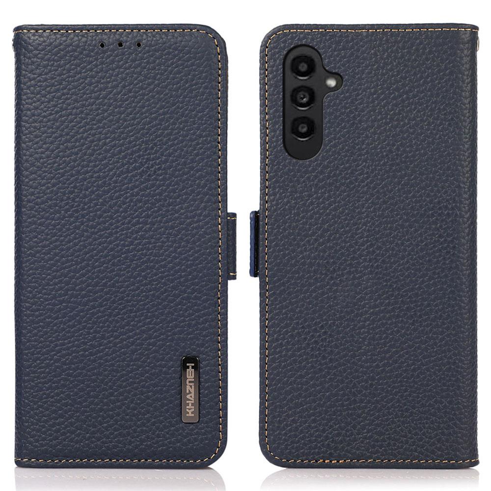 

KHAZNEH For Samsung Galaxy A16 5G/A16 4G Phone Case Genuine Cow Leather Cover RFID Blocking Blue