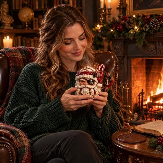 Decorative Cauldron Mug for Fans 3D Dark Christmas Santa Mug, Ugly Design Ceramic Coffee Cup with Gothic Horror Style Travel Handle, Novelty