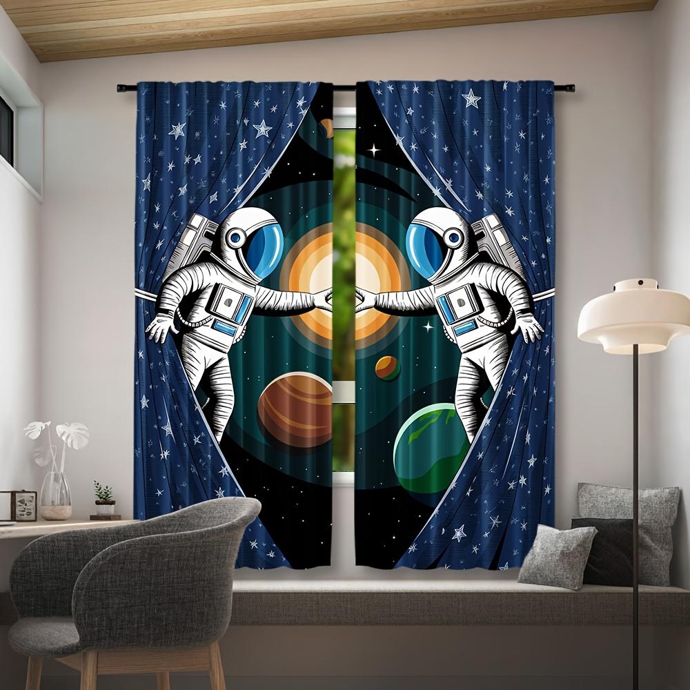 2pcs Modern Polyester Astronaut Curtains   Rod Pocket Space-Themed Drapes   Machine Washable   Adventure Bedroom Decor   Semi-Sheer