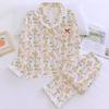 Cute girly pajamas imitation cotton cartoon sweet lace long sleeve comfortable loungewear suit