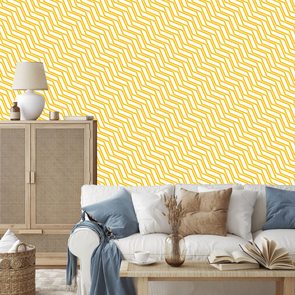 Wallpaper Geometric Pattern Cream, White and Gold 50x1000