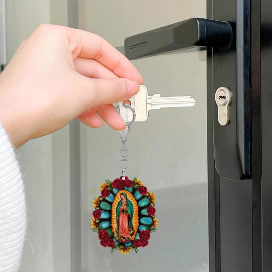 Keychain Our Lady of Guadalupe Acrylic Keychain with Hanging Chain Car