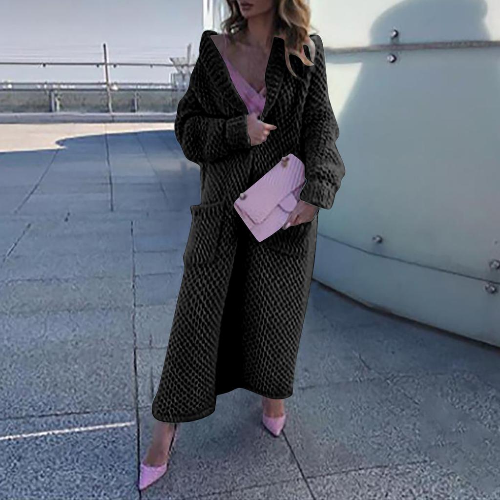 Women's Winter Long Lapel Warm Sweater Loose Knit Cardigan Jacket Solid Color Thick Fashion Sweater Coat