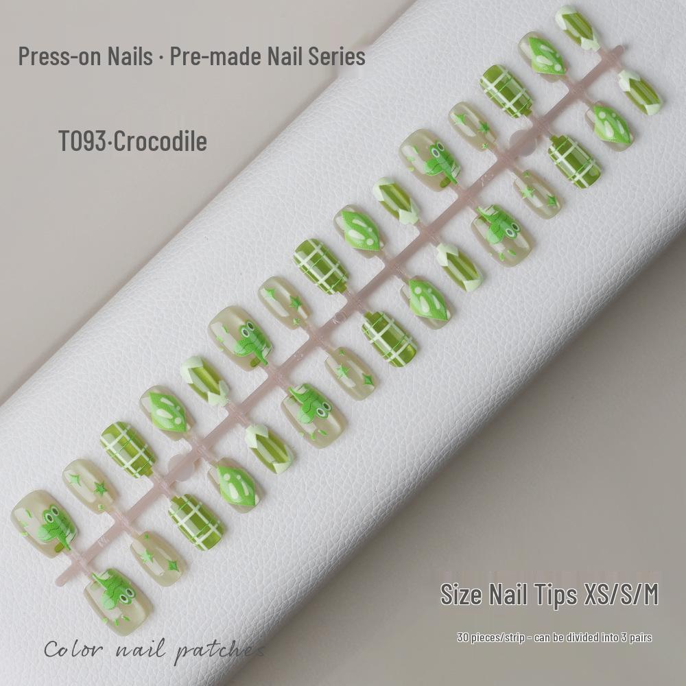 

Cartoon Green Crocodile Cat Eye Pre-made Wearable Nail Art Patches (30 Pieces) - Summer Fresh Collection