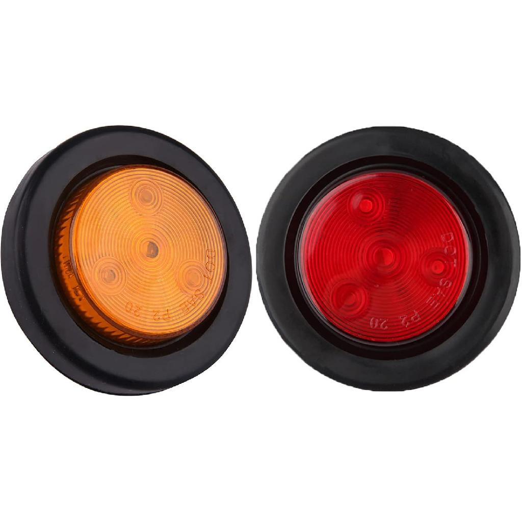 10Pcs 2 Inch Round LED Side Marker Clearance Lights For Trailers, 5 Amber And 5 Red Sealed 2 Round LED Trailer Marker Lights 4 LEDs W/Rubber Grommet