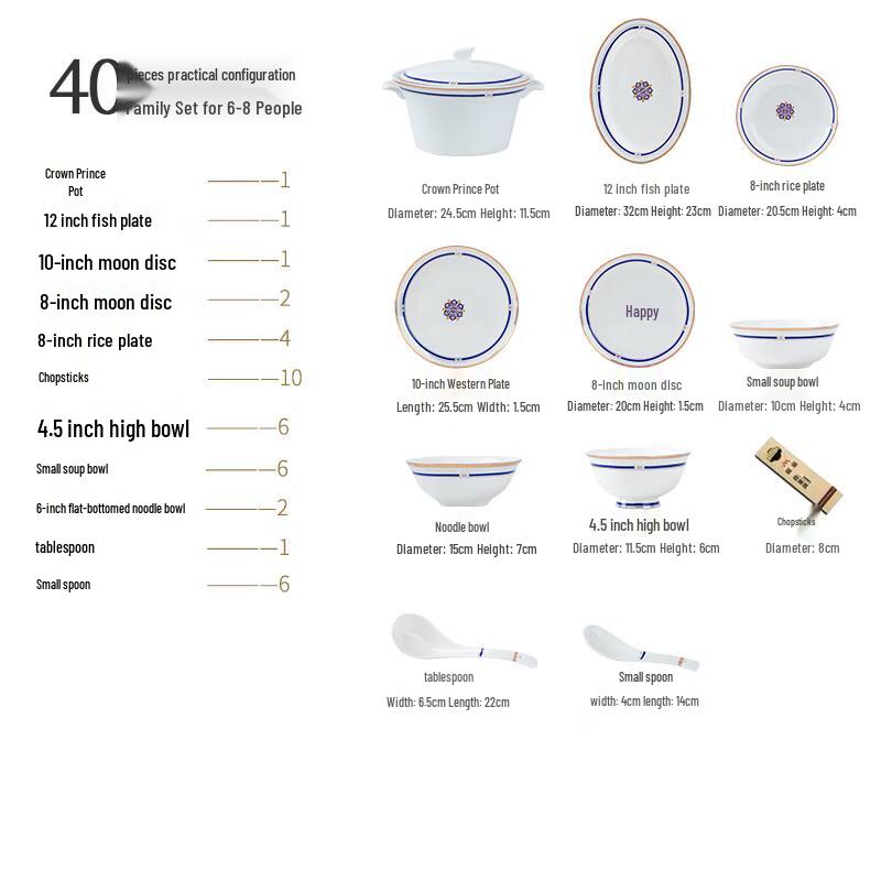 LISM 40-Piece Jingdezhen Ceramic Dinnerware Set