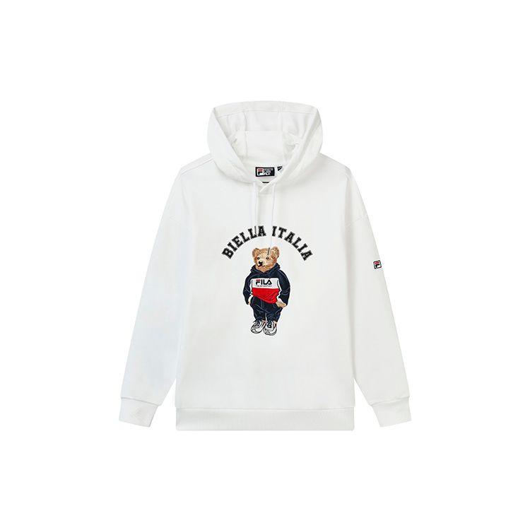

FILA American Style Cartoon Bear Pocket Letter Print Casual Hoodie Men hoodies Standard-White F51M239299F-WT XXXL