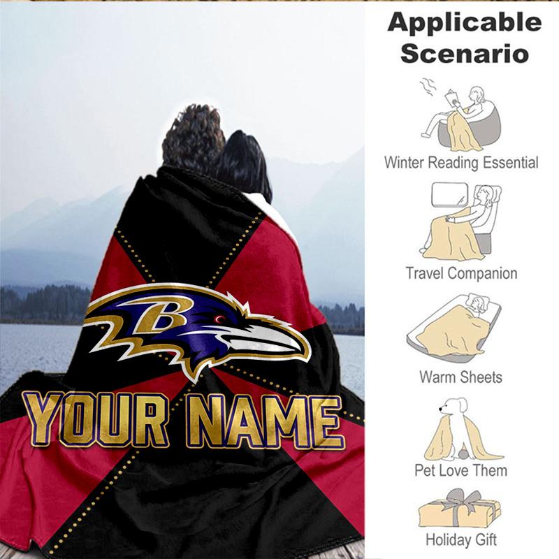 Custom Name Blanket Ravens Team Spirit Blanket Bedding Blanket for Travel, Camping, Living Rooms, Offices, Sofas, Fan Christmas Gift
