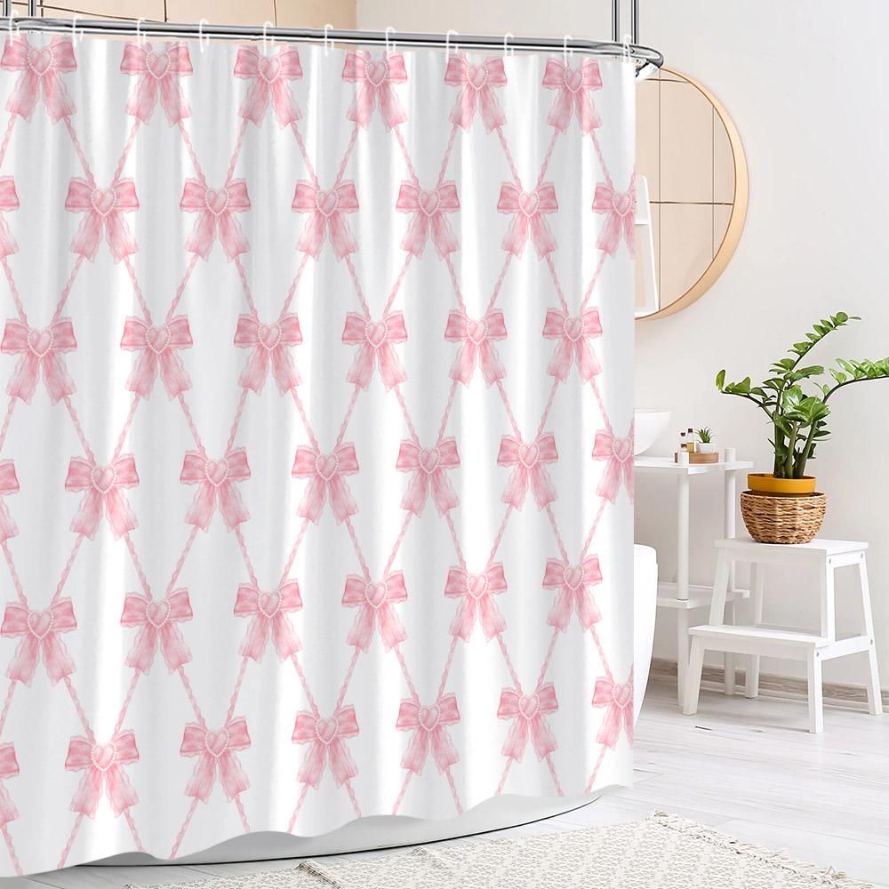 Blue Cute Bow Shower Curtain Fashion Stripe Plaid Girls' Holiday Gift Polyester Fabric Shower Curtains Bathroom Decor With Hooks
