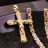 New Arrival Jesus Cross Crystal Pendant Necklace Link Byzantine Gold Color Stainless Steel Men Jewelry Collier 21.65" 6mm MN81