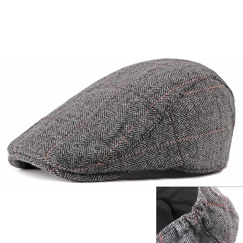 Beret Checkered Duckbill Retro Hat Vintage Men Woollen Cap Accessory Gift Adult
