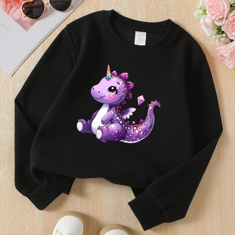 Kids Crewneck Long Sleeve Sweatshirt,Cute Cartoon Purple Unicorn Graphic Print 110