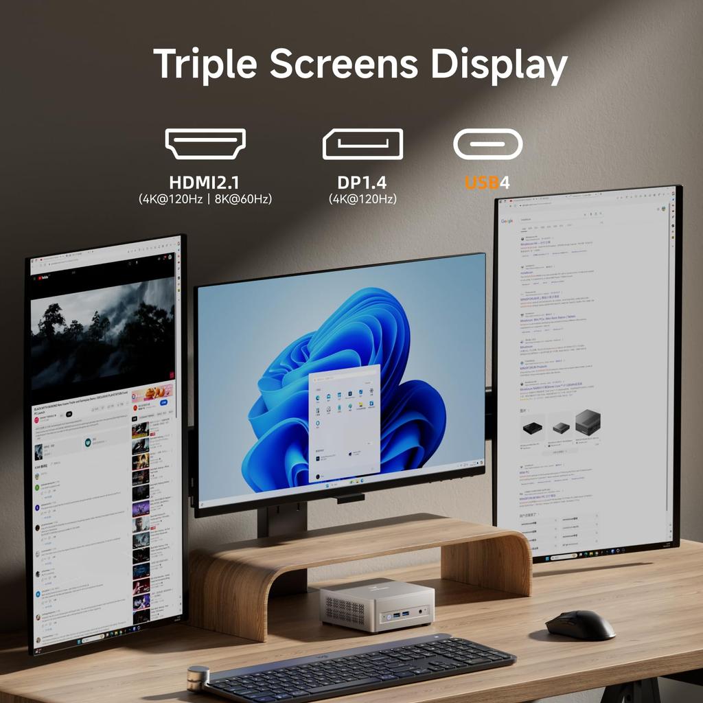 MINISFORUM UM750L Slim Mini AMD Ryzen 5 7545U 16GB 1TB Windows 11 Radeon 680M HDMI DP USB Triple Display PD Power BT Compact Desktop PC PC,