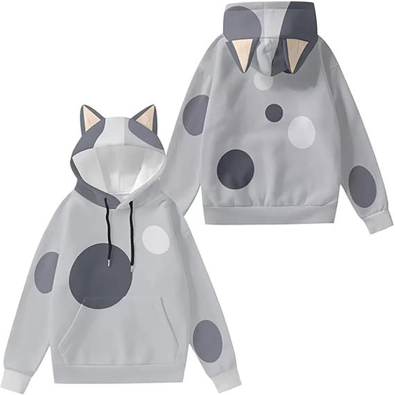 

Толстовка с капюшоном с изображением аниме-персонажа и ушками, повседневная симпатичная толстовка с капюшоном для косплея S серый