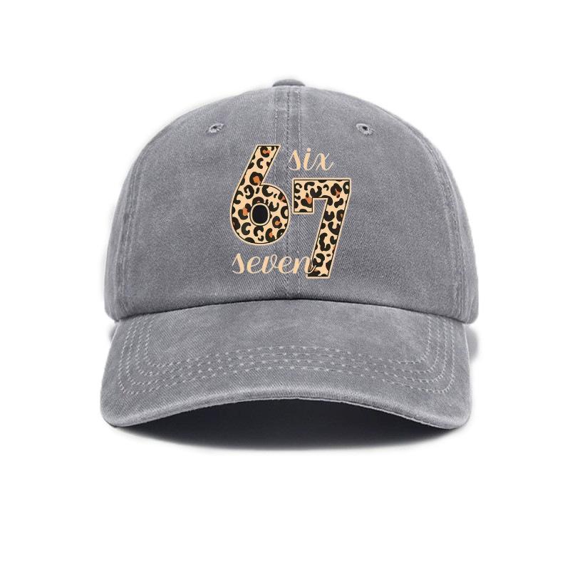 67 Leopard Digital Print Fashion Outdoor Adjustable Soft Top Washed Distressed Baseball Cap серый